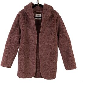 Pink Victoria’s Secret brown sherpa hooded open cardigan size XS